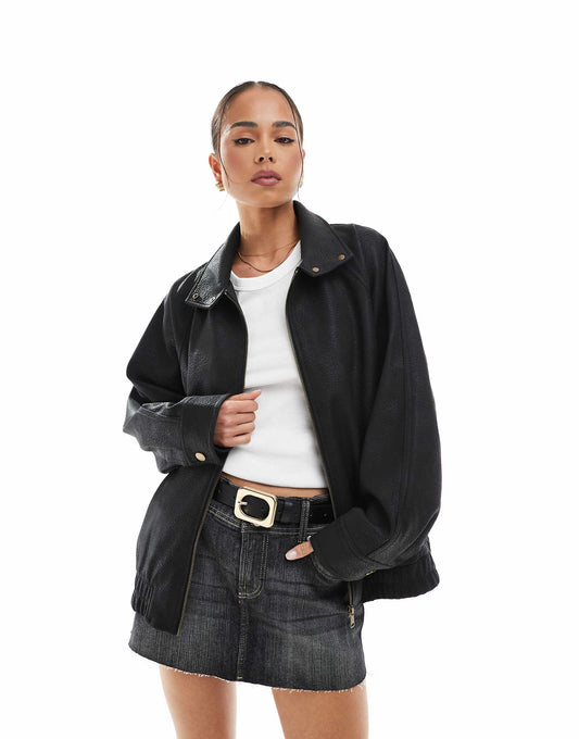 Leather Look Bomber Jacket