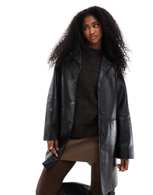 Mid Length Real Leather Jacket