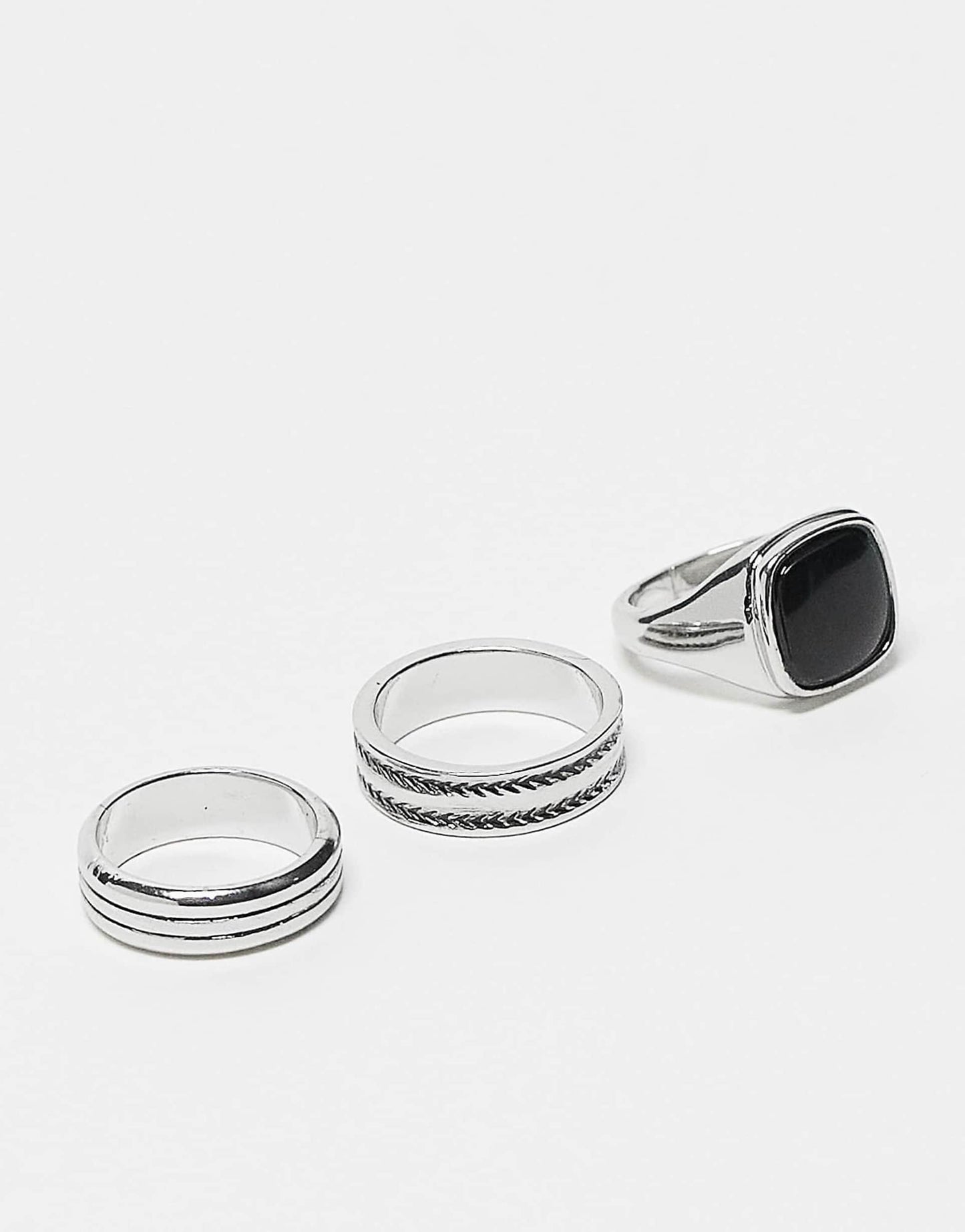 3 Pack Ring Set With Embossing And Black Acrylic