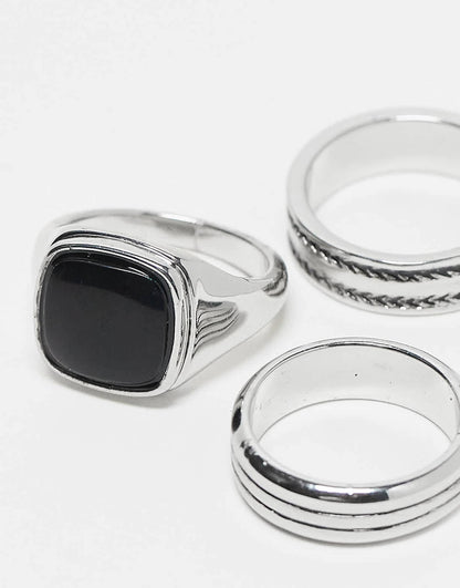 3 Pack Ring Set With Embossing And Black Acrylic