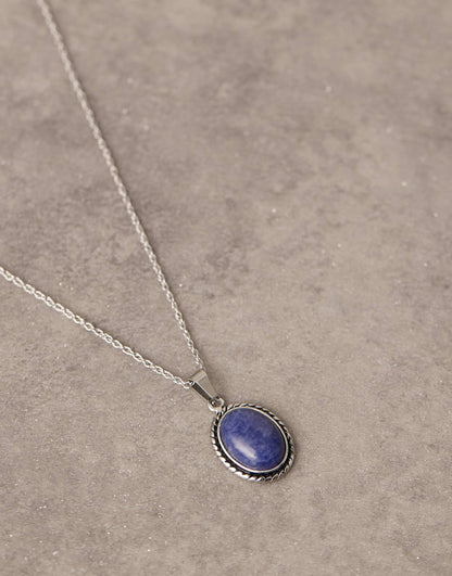 Stainless Steel Necklace With Semi-Precious Stone Pendant