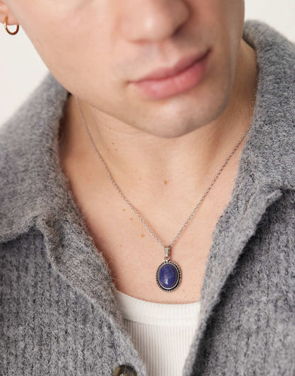 Stainless Steel Necklace With Semi-Precious Stone Pendant