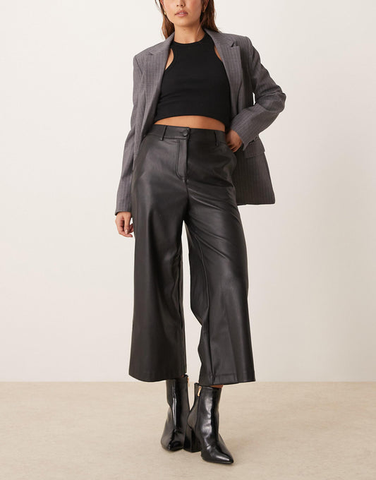 Wide Leg Leather-Look Culottes