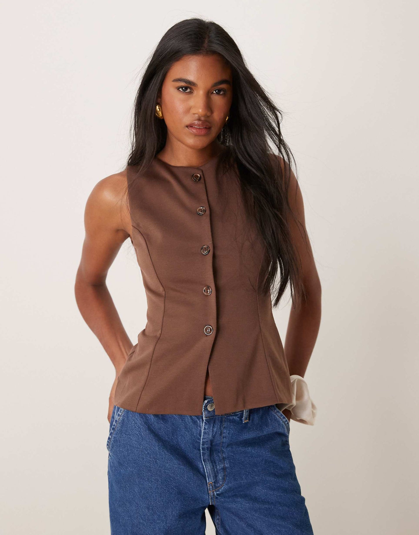 Crew Neck Button Down Jersey Waistcoat