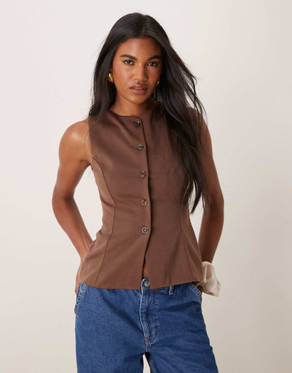 Crew Neck Button Down Jersey Waistcoat