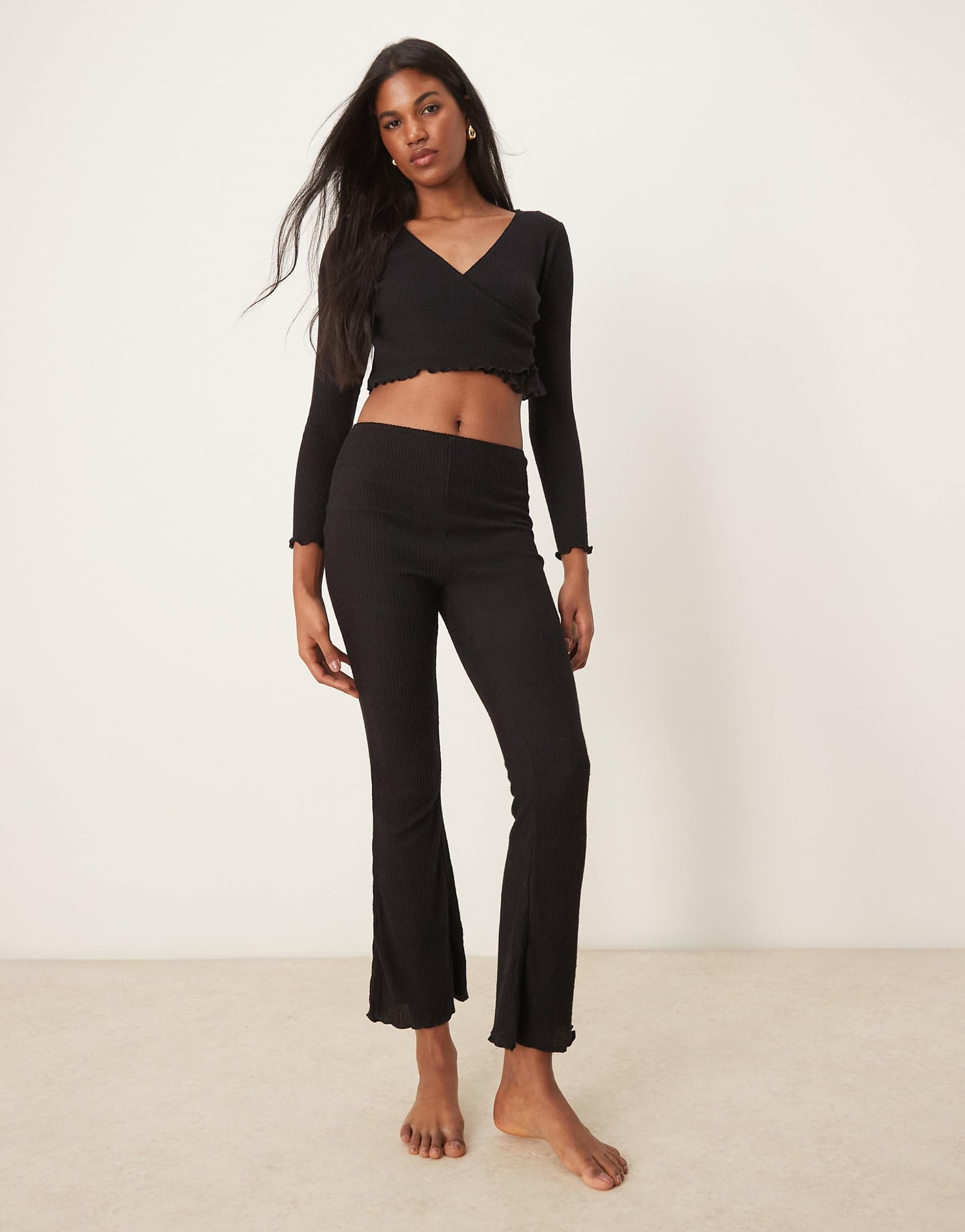 Co-Ord Ribbed Flared Lounge Trousers