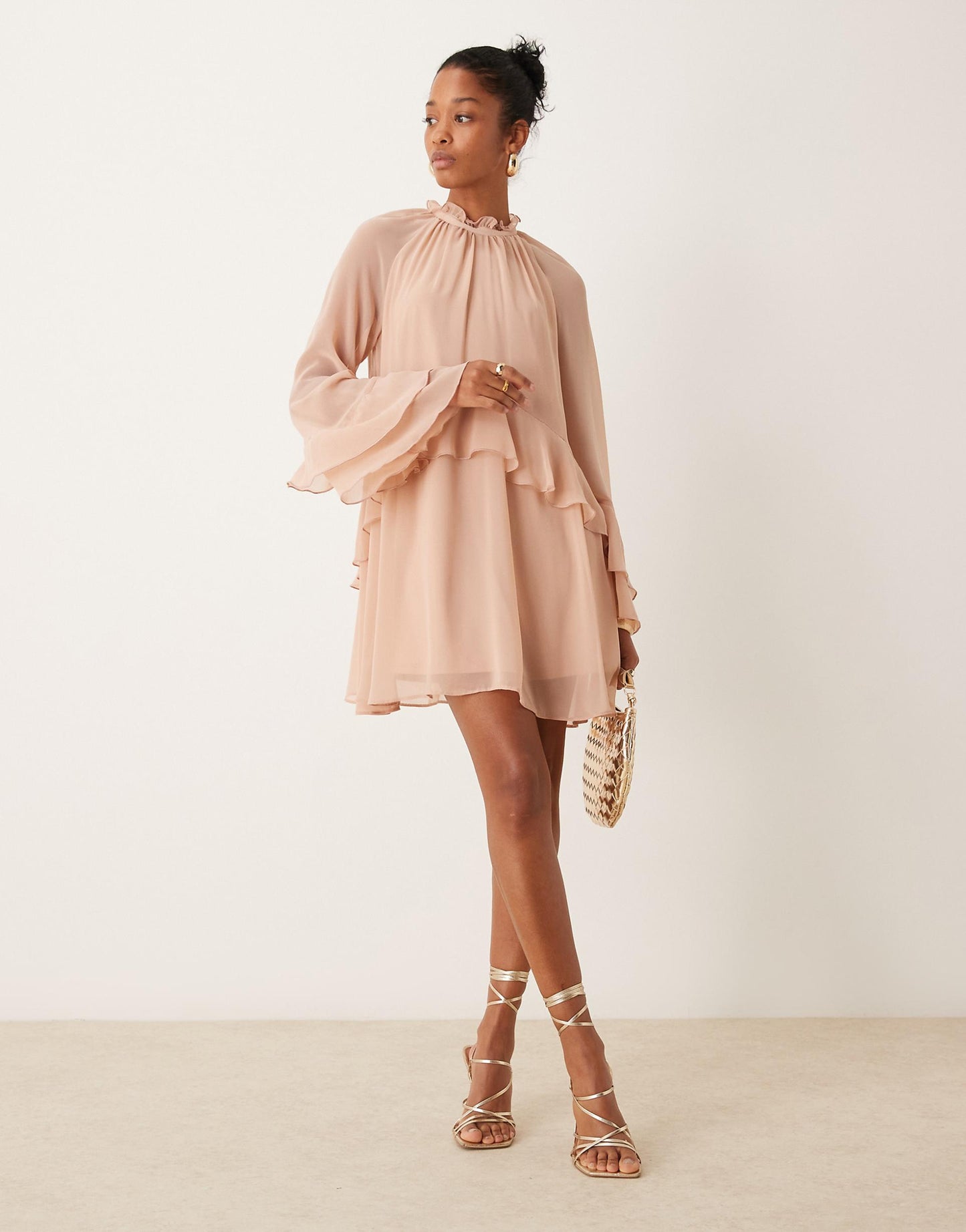 Ruffle High Neck Mini Dress