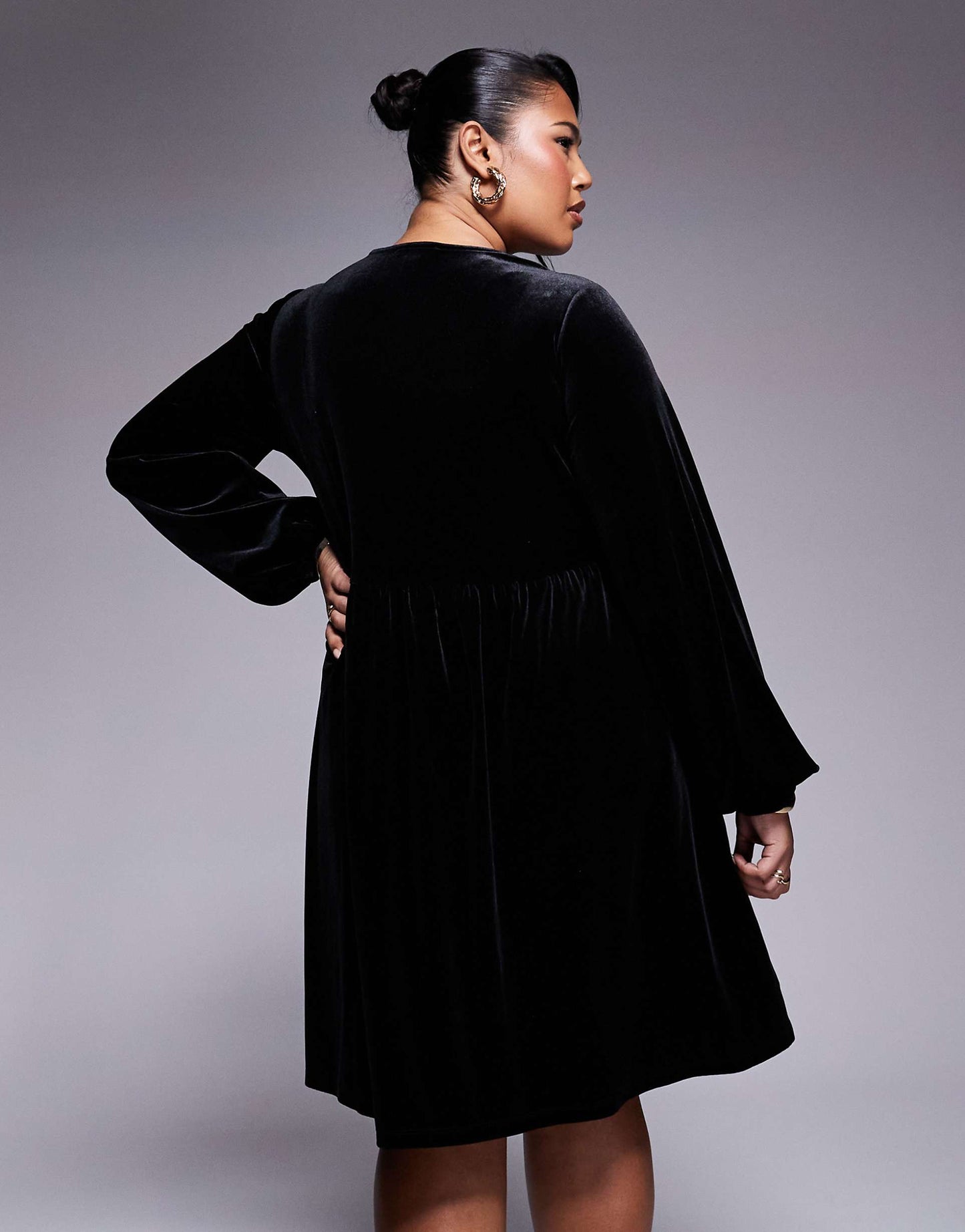 Curve Velvet Long Sleeve Smock Mini Dress