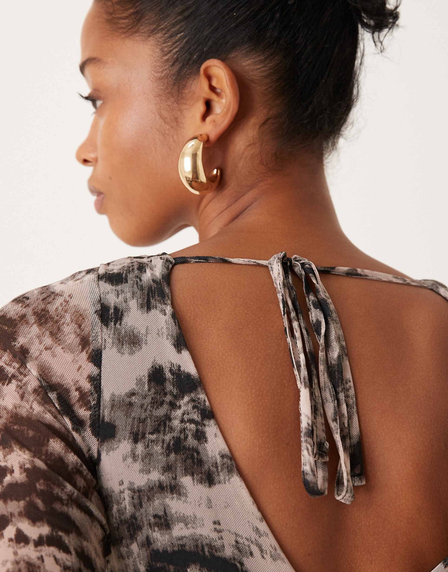 Blur Print Long Sleeve Mesh Mini Dress