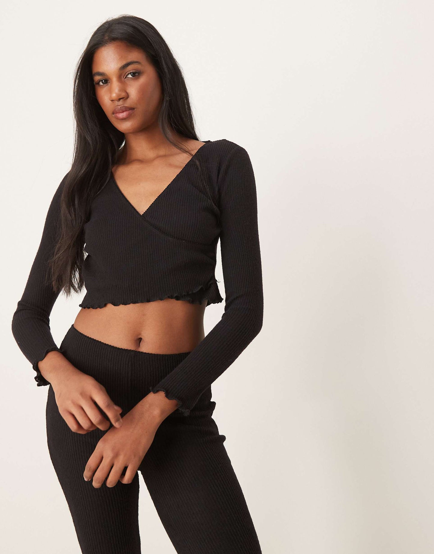 Co-Ord Ribbed Wrap Lounge Top