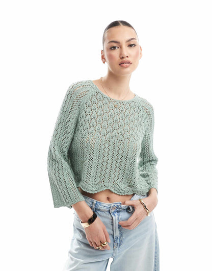 Wide Sleeve Crochet Top