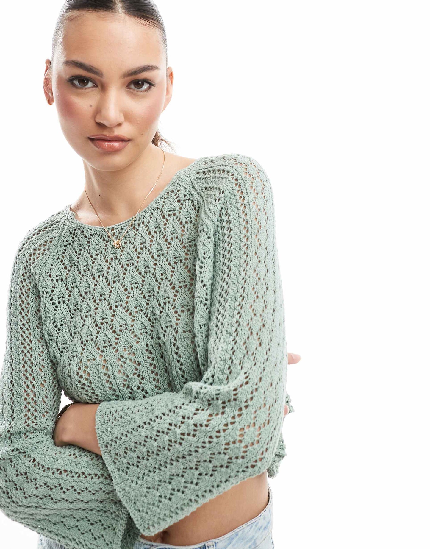 Wide Sleeve Crochet Top