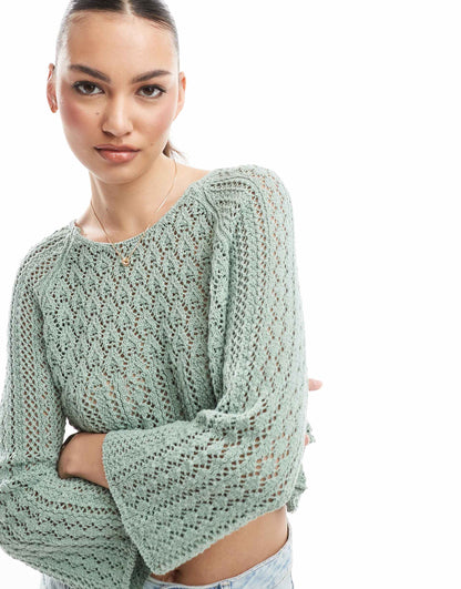 Wide Sleeve Crochet Top