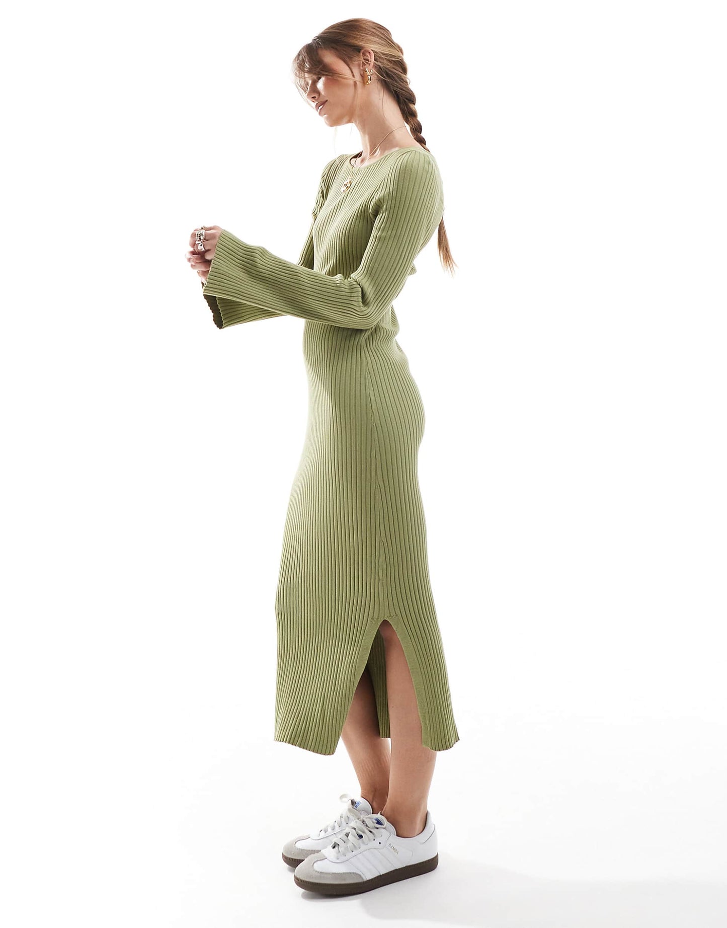 Flute Sleeve Knitted Midaxi Dress