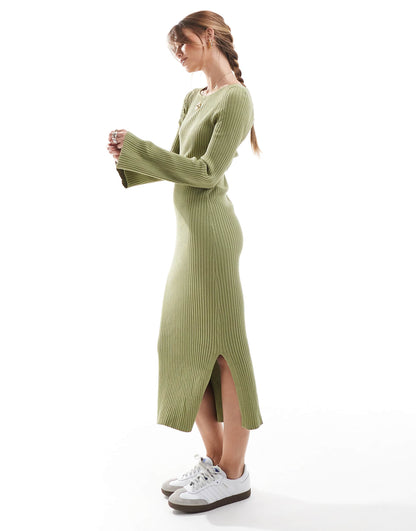Flute Sleeve Knitted Midaxi Dress