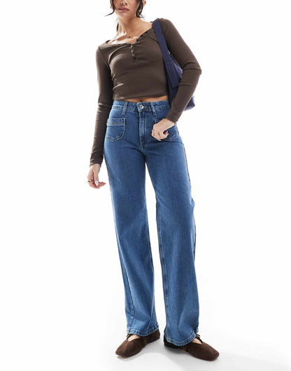 Juicy High Waist Wide Leg Jeans With Pocket Detail
