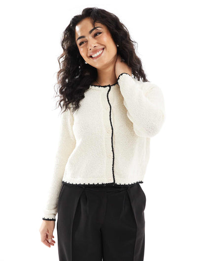 Textured Cardigan With Contrast Details