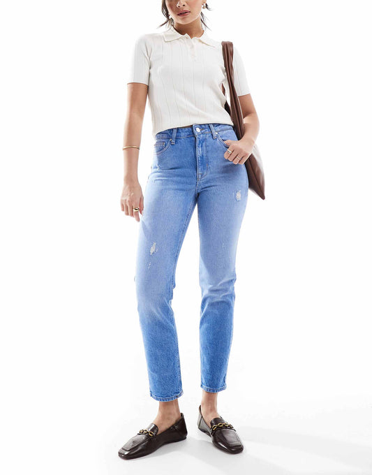 Emily High Waisted Straight Leg Jeans With Slight Distressing
