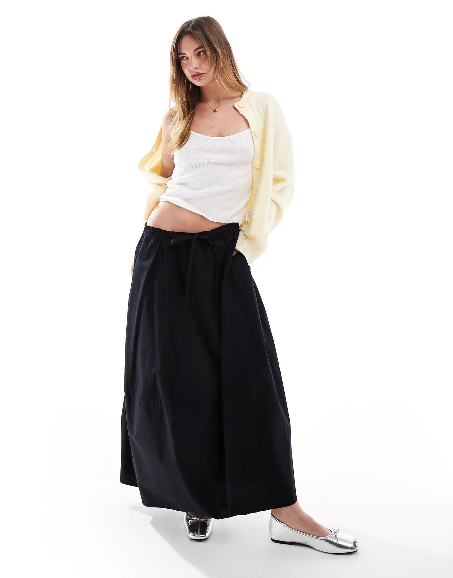 Tie Waist Barrel Midi Skirt