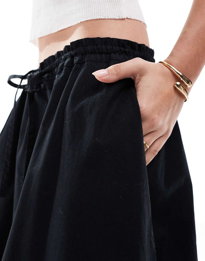 Tie Waist Barrel Midi Skirt