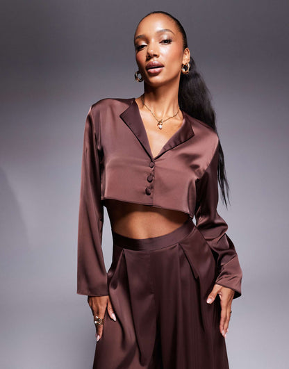 Cropped Satin Co-Ord Shirt