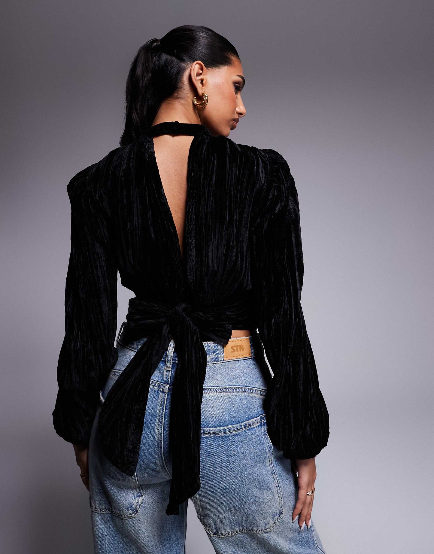 High Neck Tie Back Top