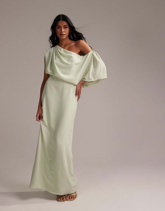 Bridesmaids Crepe One Shoulder Draped Maxi Dress