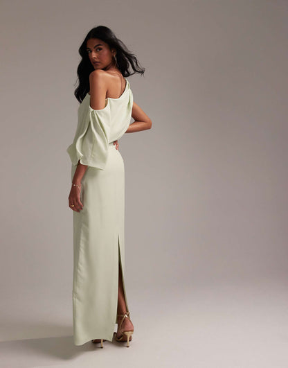 Bridesmaids Crepe One Shoulder Draped Maxi Dress