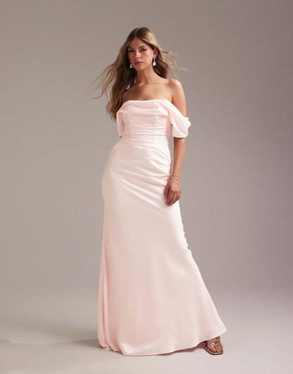 Bridesmaids Bardot Satin Maxi Dress