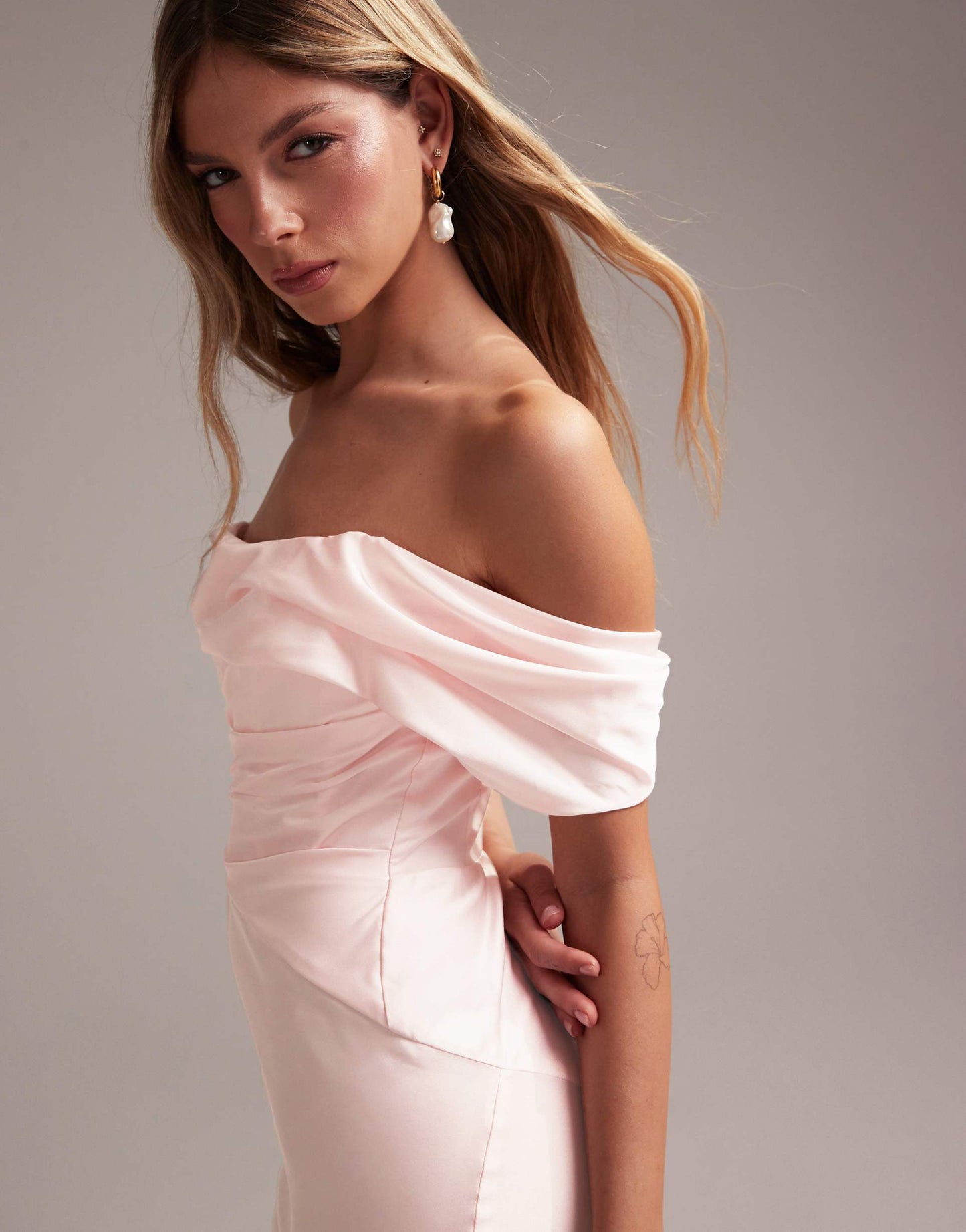 Bridesmaids Bardot Satin Maxi Dress