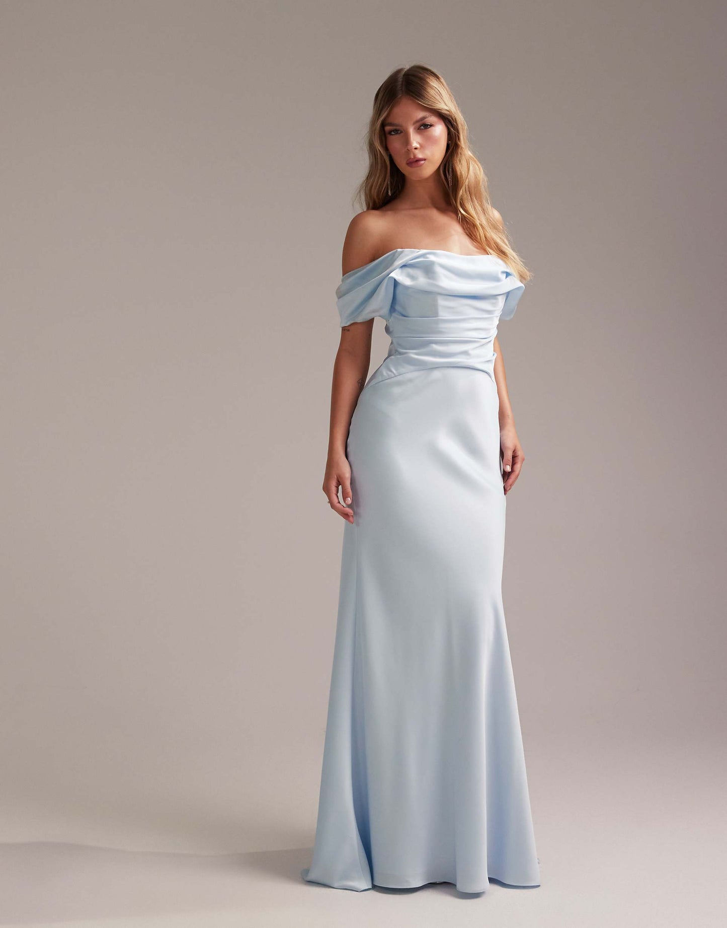 Bridesmaids Bardot Satin Maxi Dress