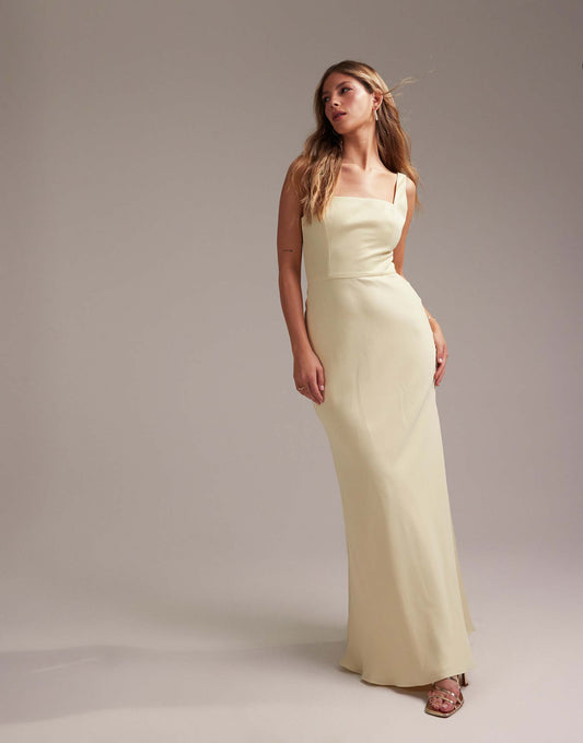 Bridesmaid Satin Square Neck Maxi Dress