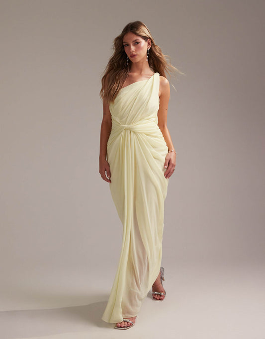 Bridesmaids One Shoulder Draped Twist Detail Midaxi Dress