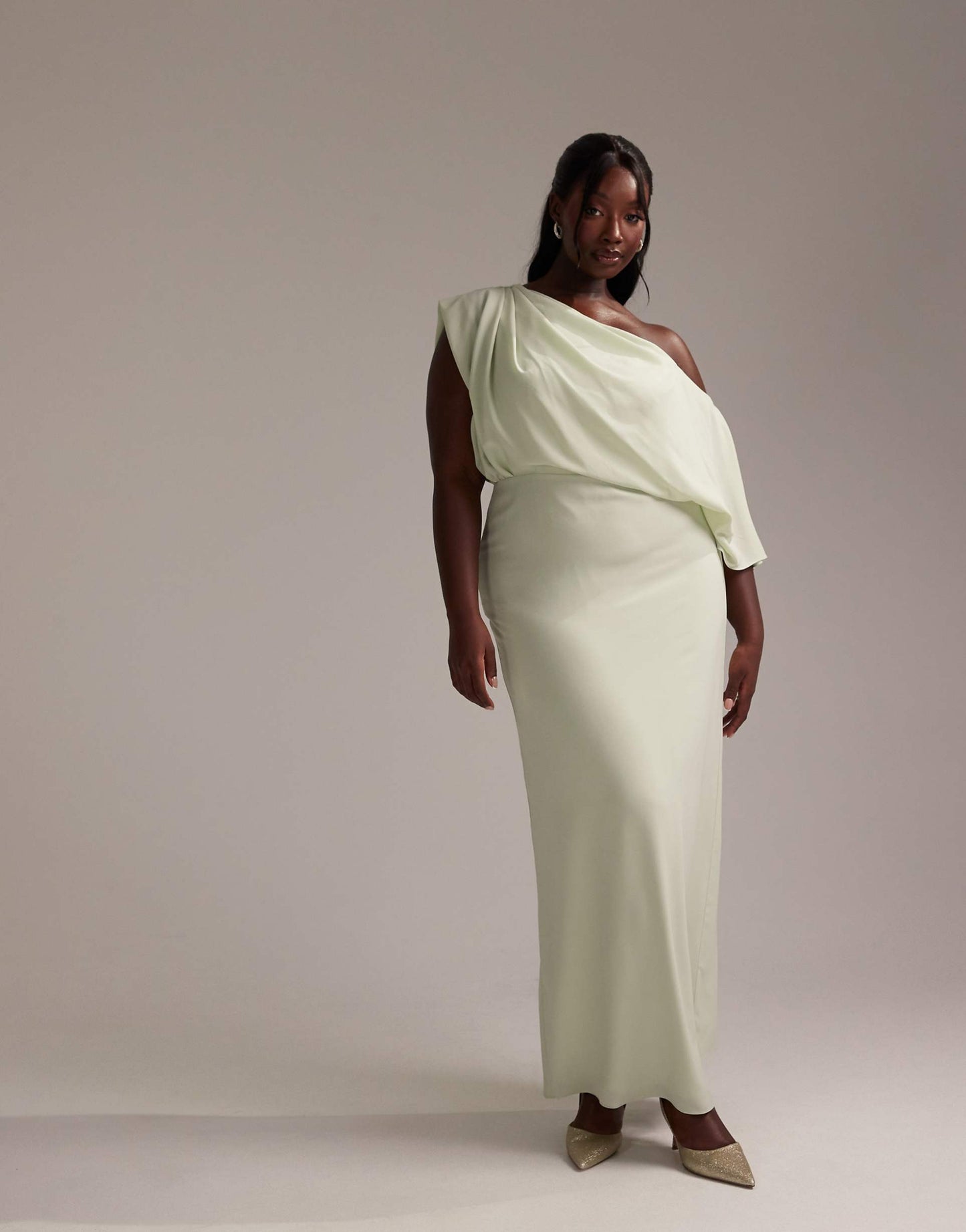 Curve Bridesmaids Crepe One Shoulder Draped Maxi Dress