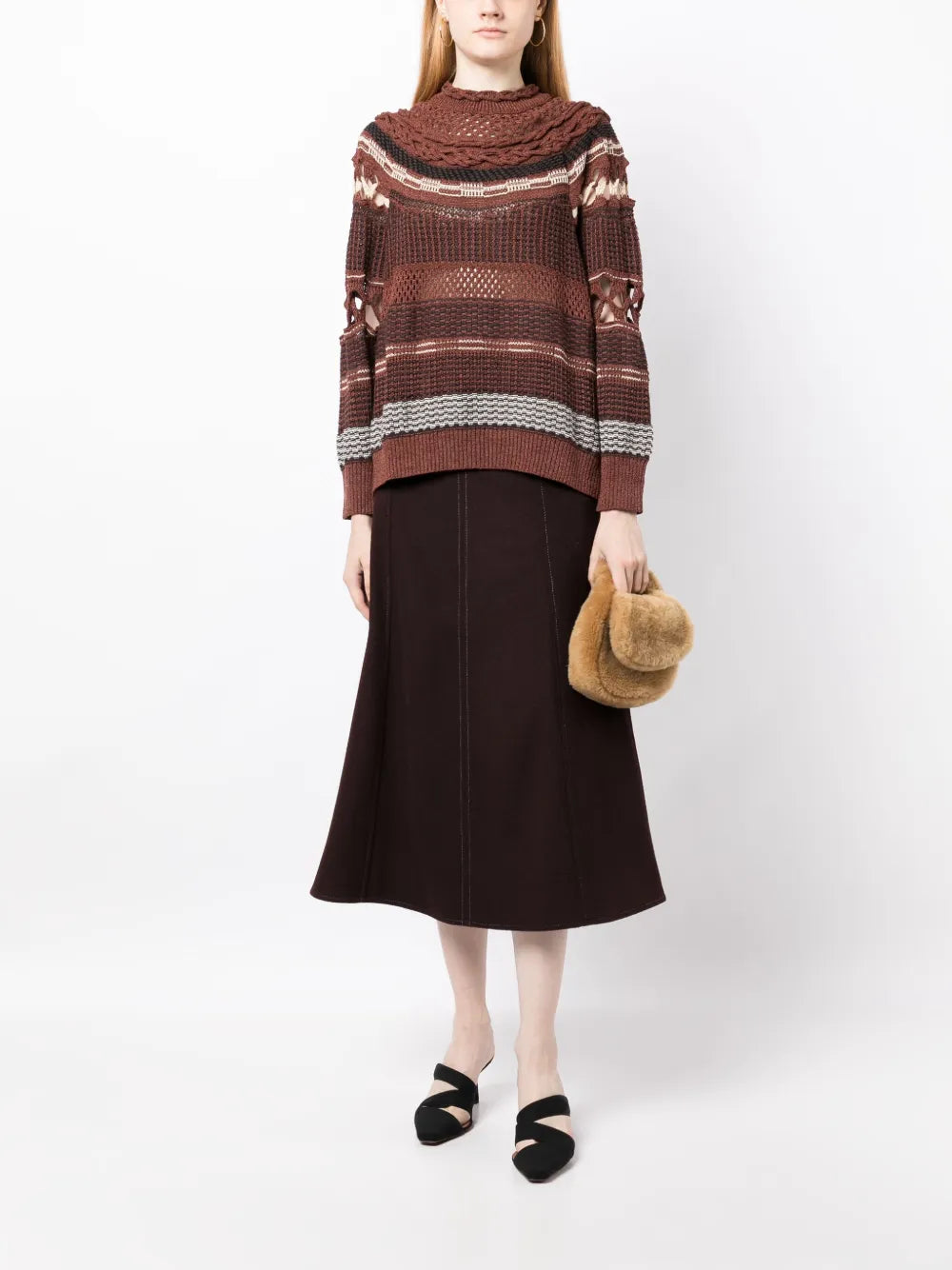 Open-Knit High-Neck Sweatshirt
