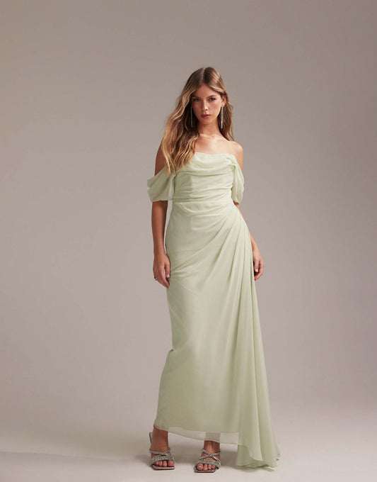 Bridesmaids Draped Bardot Midaxi Dress