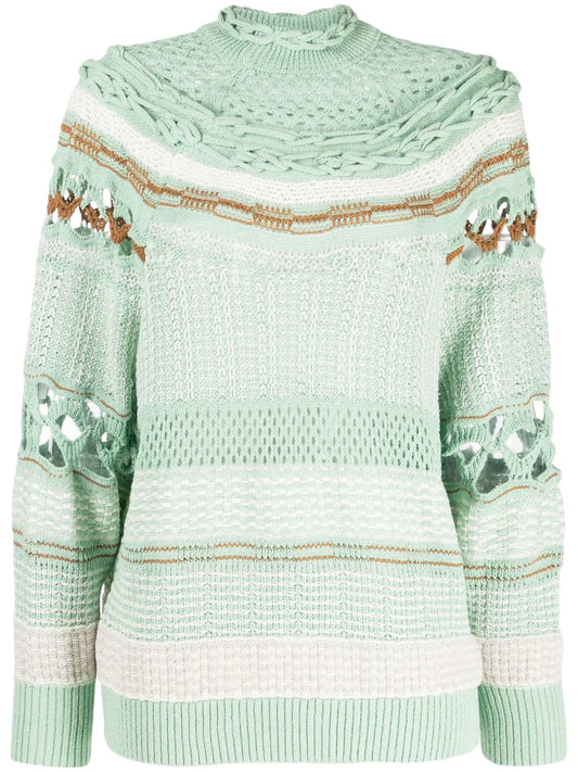 Open-Knit High-Neck Sweatshirt
