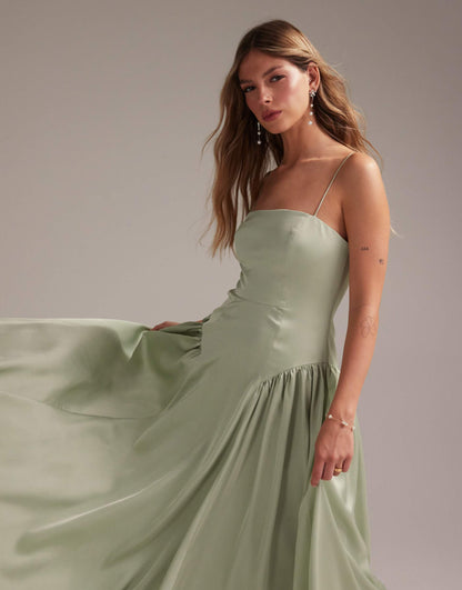Bridesmaids Drop Waist Tie Detail Cami Midaxi Dress
