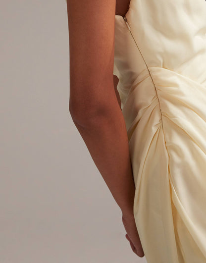 Bridesmaids Draped Overlay Crepe Maxi Dress