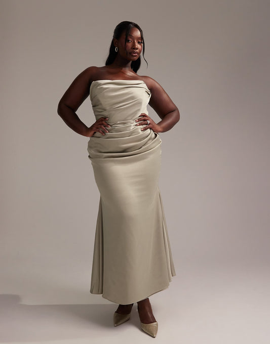 Curve Satin Bandeau Bridesmaid Maxi Dress