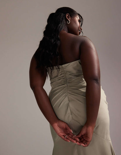 Curve Satin Bandeau Bridesmaid Maxi Dress