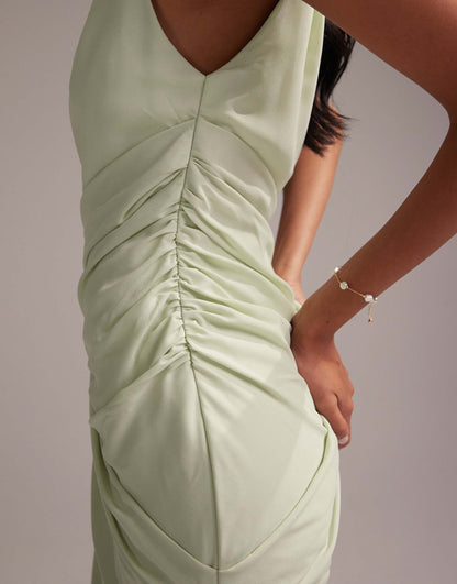 Bridesmaids Draped Overlay Crepe Maxi Dress