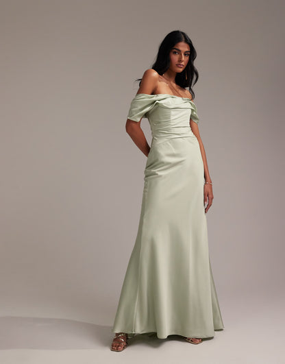 Bridesmaids Bardot Satin Maxi Dress