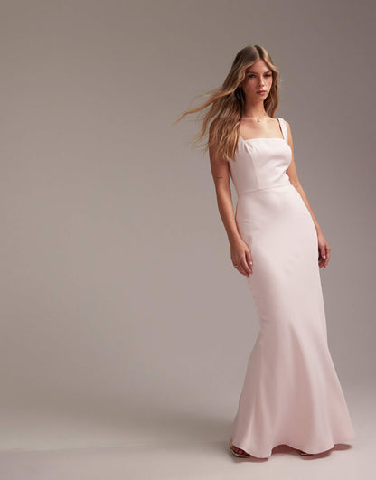 Bridesmaid Satin Square Neck Maxi Dress