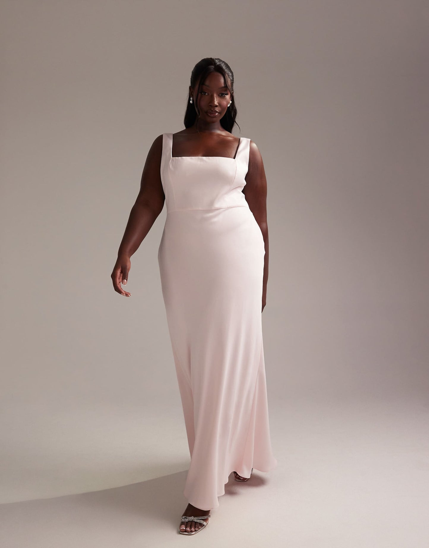 Curve Bridesmaid Satin Square Neck Maxi Dress