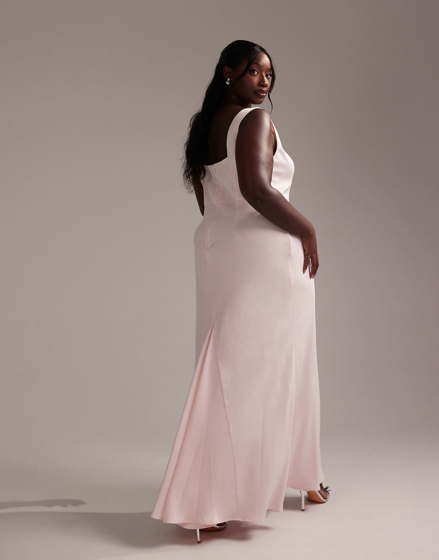 Curve Bridesmaid Satin Square Neck Maxi Dress
