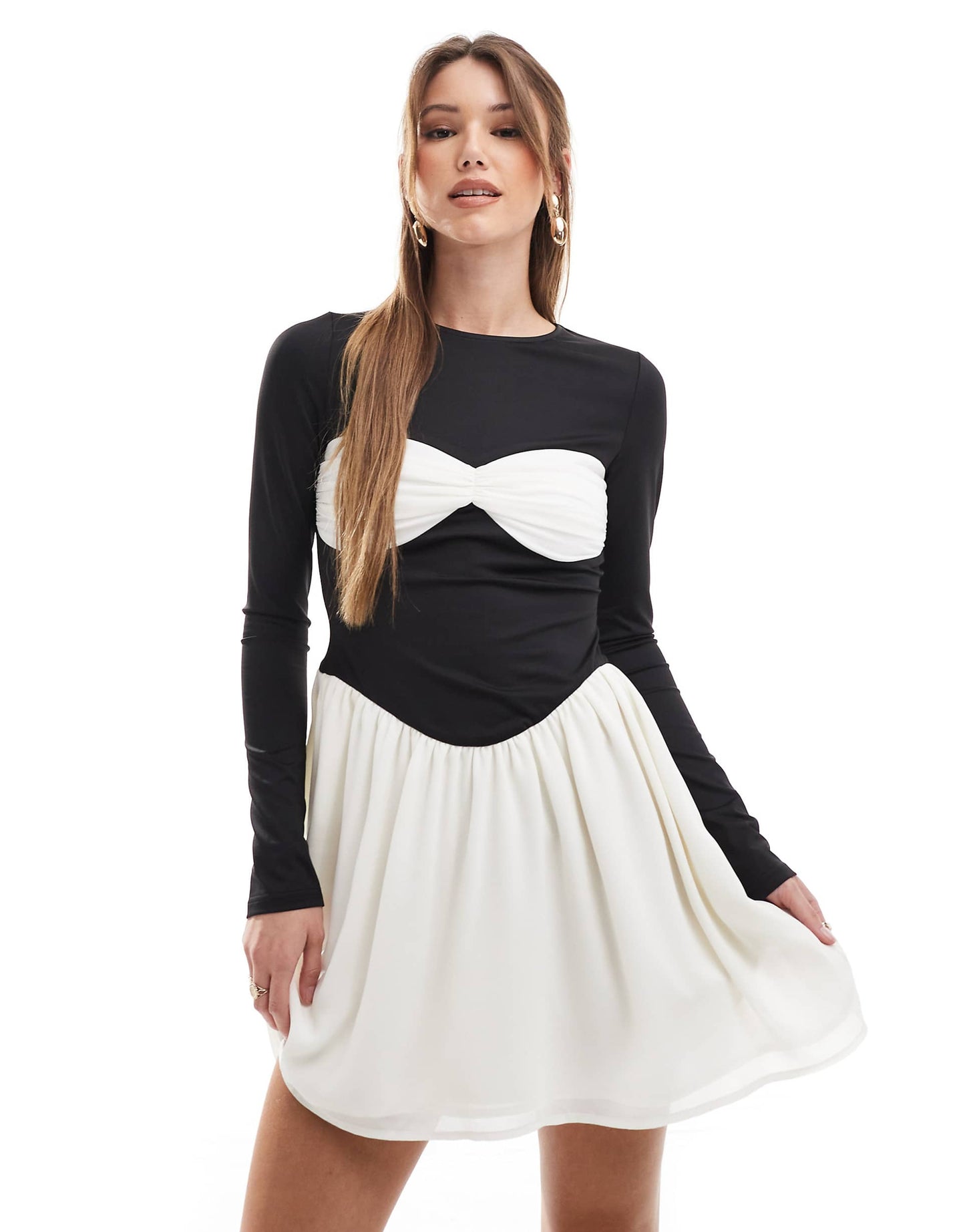 Exclusive Contrast Bust Detail Mini Skater Dress