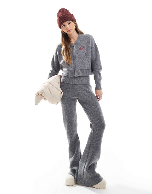Exclusive Knitted Flared Foldover Waistband Trousers Co-Ord