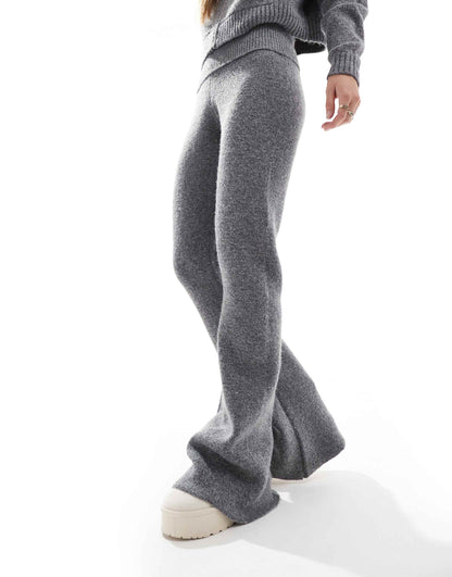 Exclusive Knitted Flared Foldover Waistband Trousers Co-Ord