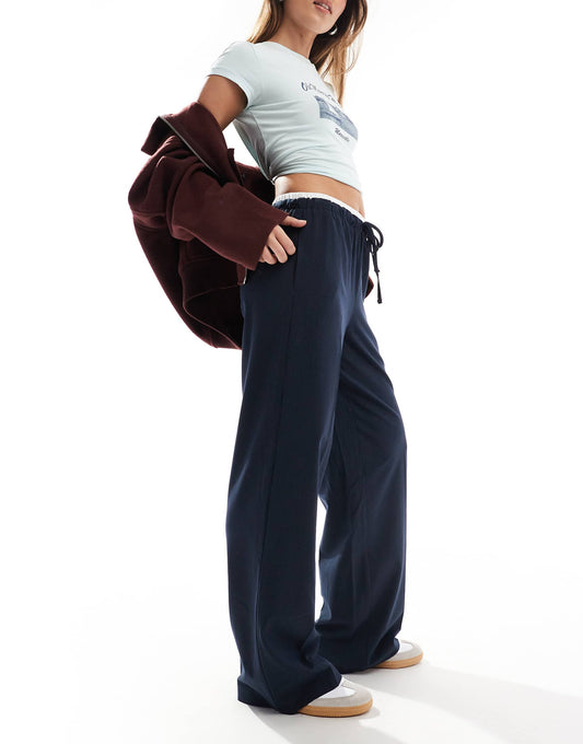 Contrast Waistband Loose Fit Tailored Trousers